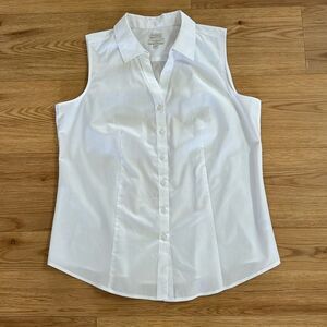 Tablots Womens White Collar Sleeves Cotton Blouse Petite Medium Preppy Chic